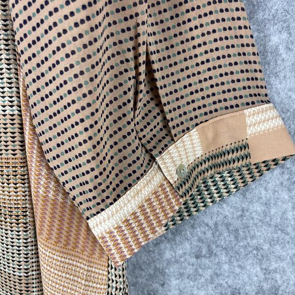 Rose Olive Tunic Top Woman 3X Button Up Geometric 3/4 Sleeve Lightweight - Picture 13 of 14